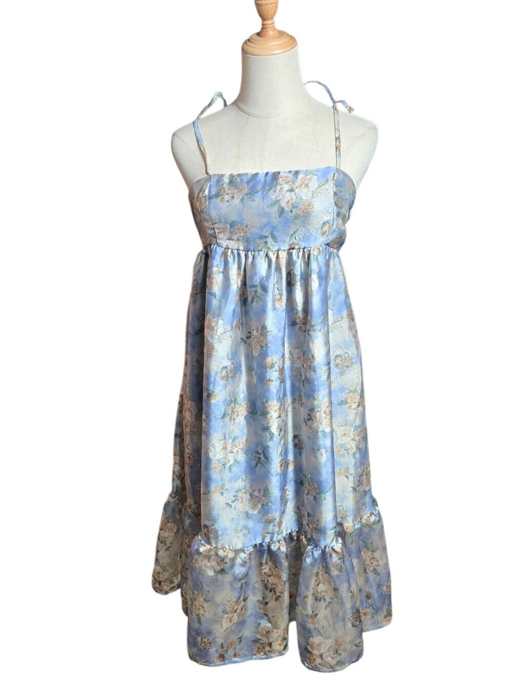 Wild fable Light Blue Floral Bridgerton Romantic Tie-Strap Midi Dress  Sundress